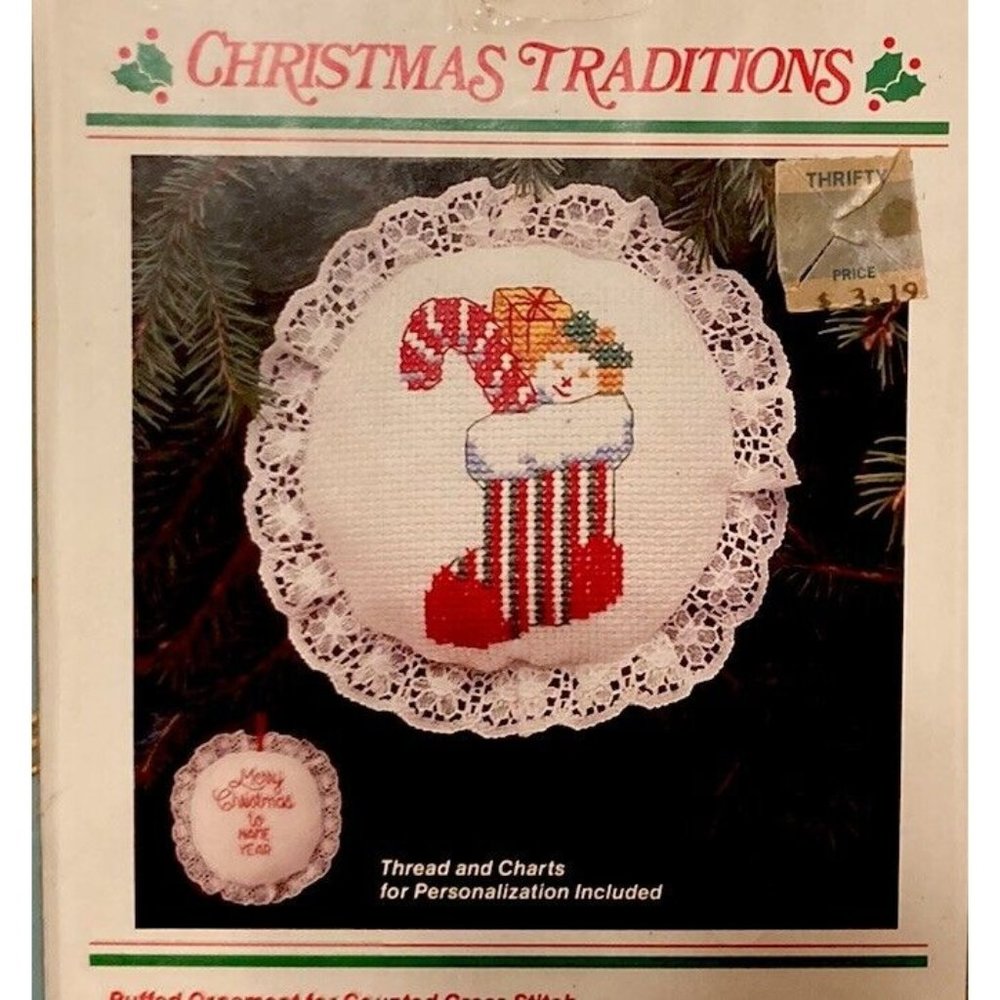 VTG WonderArt Counted Cross Stitch Kit Christmas Stocking Ornament # 5594 NIP